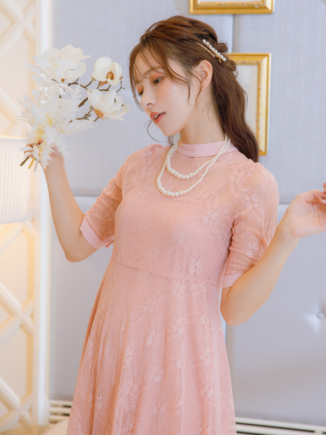 半袖レースレイヤード膝丈ワンピースパーティードレスのイメージ画像3