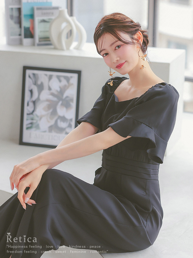 半袖ベルスリーブウエストマークワイドパンツ結婚式パーティードレスのイメージ画像3
