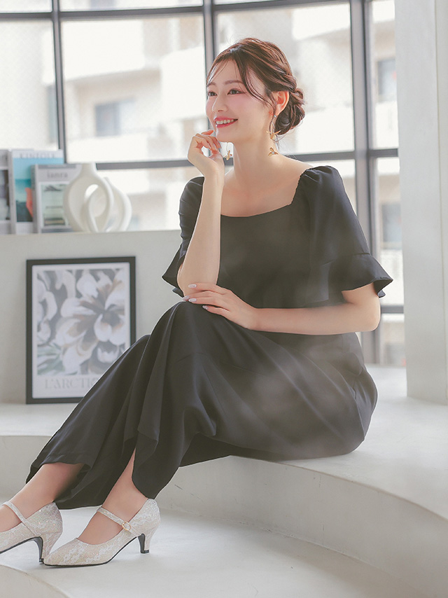 半袖ベルスリーブウエストマークワイドパンツ結婚式パーティードレスのイメージ画像2