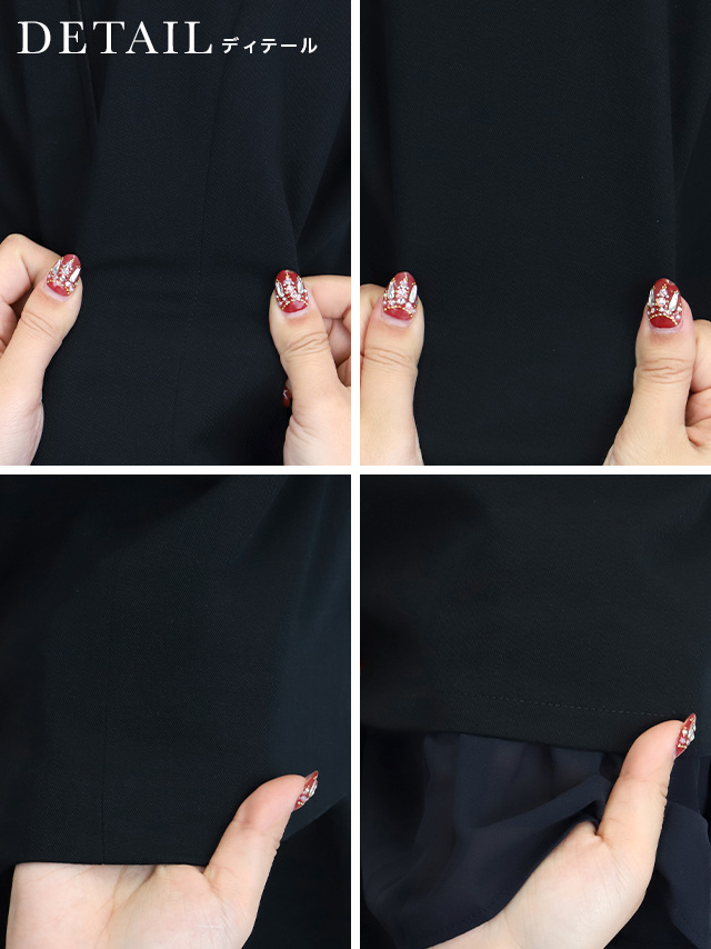 ノーカラージャケット裾フリルトップス膝丈スカート3点セットアップセレモニースーツの商品詳細2