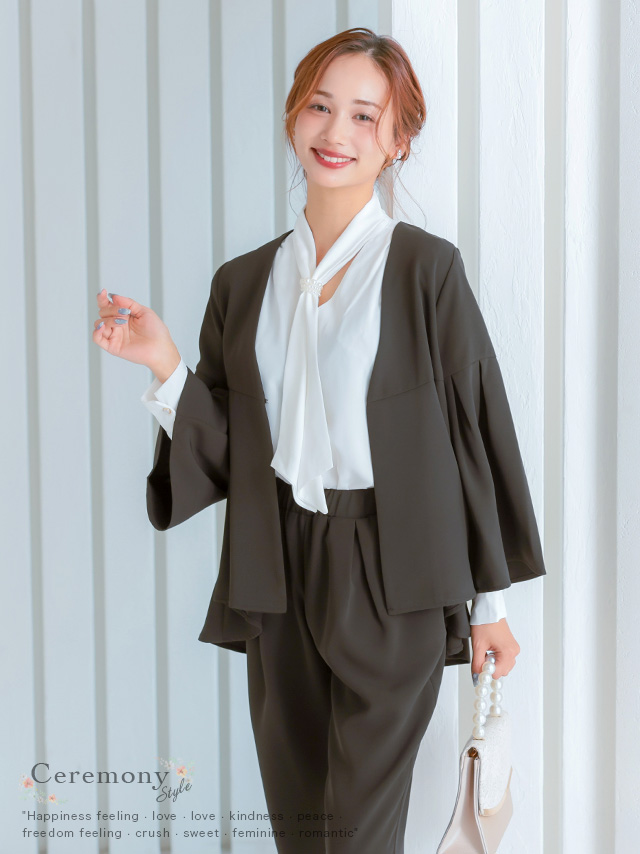 フレアスリーブジャケットテーパードパンツセットアップセレモニースーツのイメージ画像1