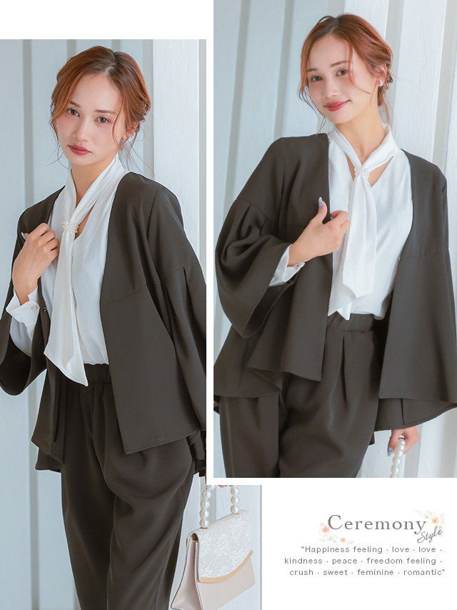 フレアスリーブジャケットテーパードパンツセットアップセレモニースーツのイメージ画像2