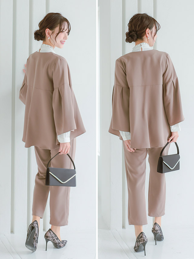 フレアスリーブジャケットセットアップセレモニースーツのサイドバッグ全身