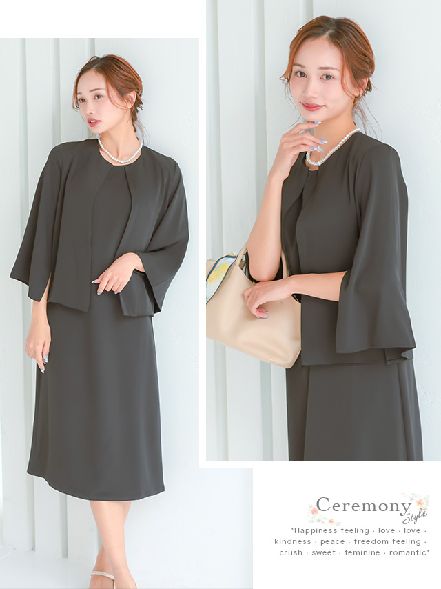 ノーカラー袖スリットジャケット×ノースリーブワンピース セットアップセレモニースーツのイメージ画像2