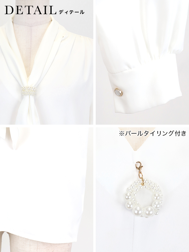 パールタイリング付きボウタイブラウスの商品詳細1