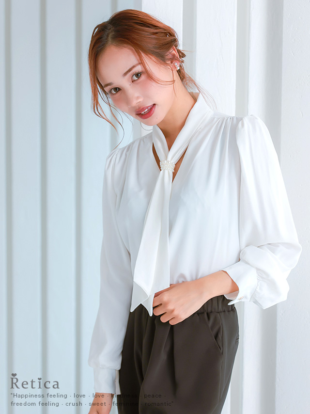 パールタイリング付きボウタイブラウスのイメージ画像1