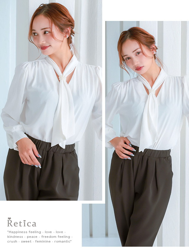 パールタイリング付きボウタイブラウスのイメージ画像2