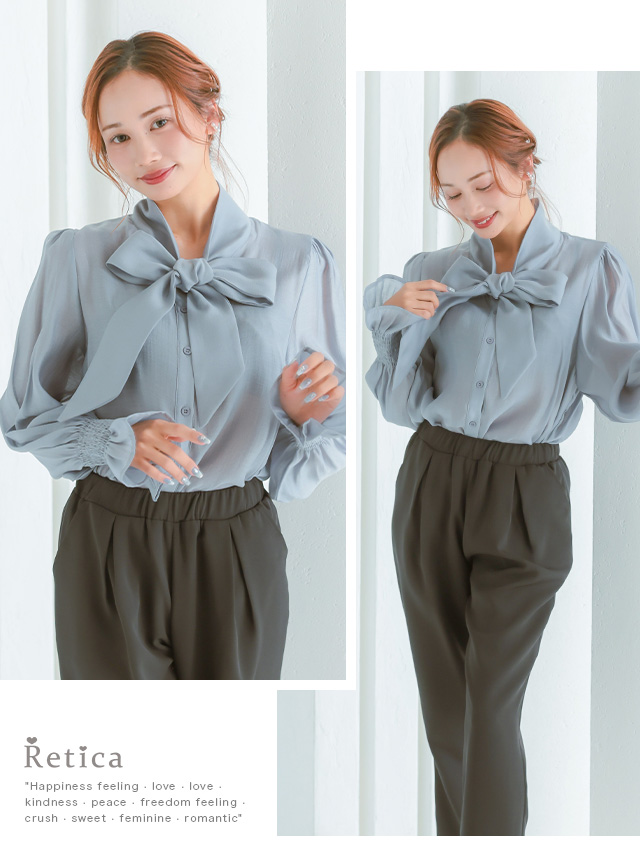 リボンタイ付きシフォンフリルブラウスのイメージ画像1