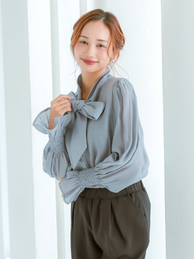 リボンタイ付きシフォンフリルブラウスのイメージ画像2