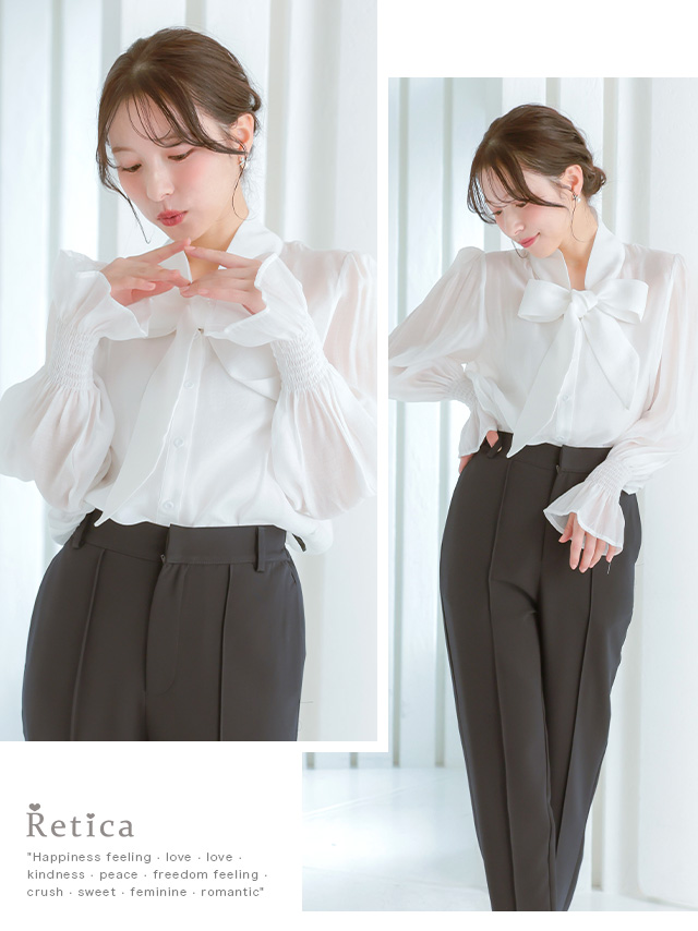 リボンタイ付きシフォンフリルブラウスのイメージ画像1