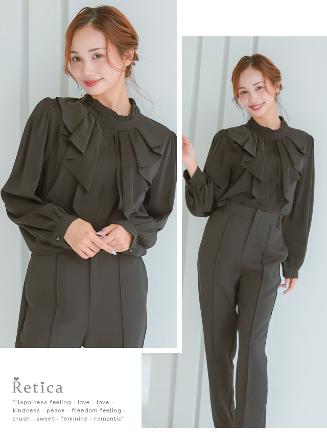 リボンタイ付きシフォンフリルブラウスのイメージ画像1