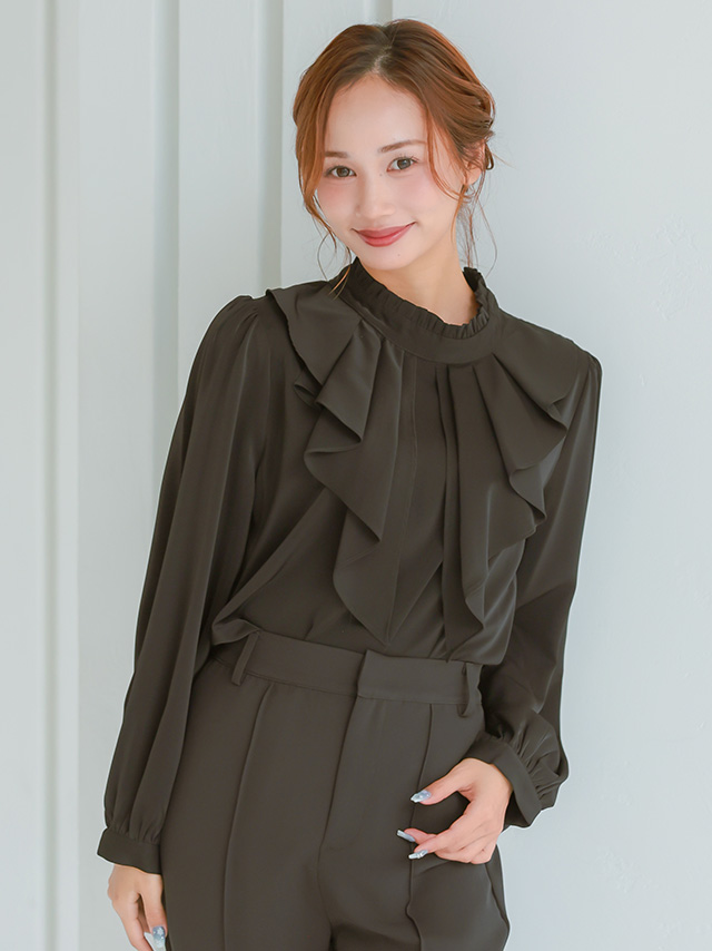 リボンタイ付きシフォンフリルブラウスのイメージ画像2