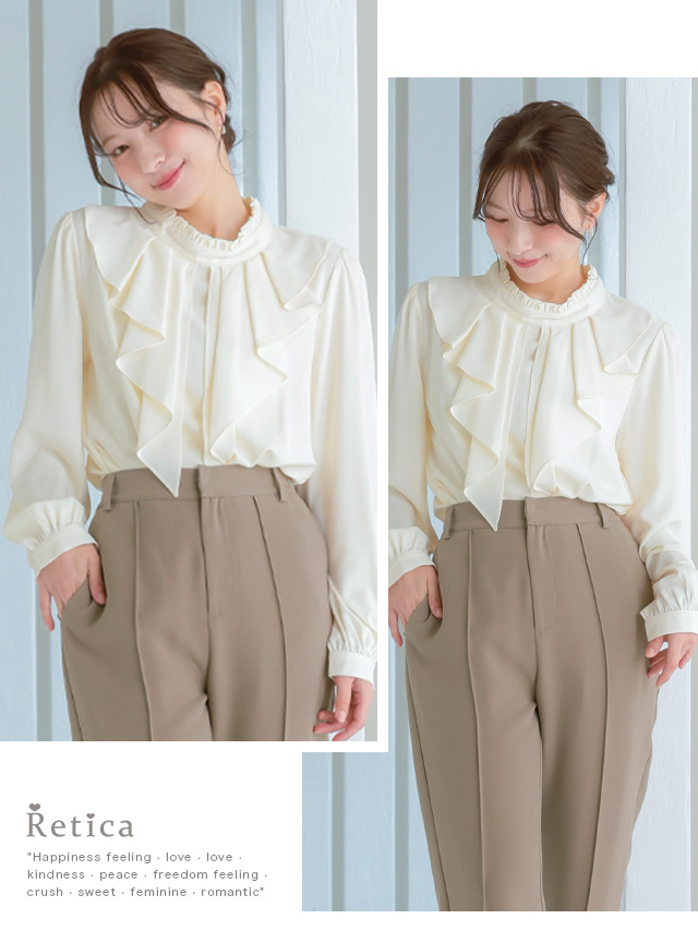 リボンタイ付きシフォンフリルブラウスのイメージ画像1