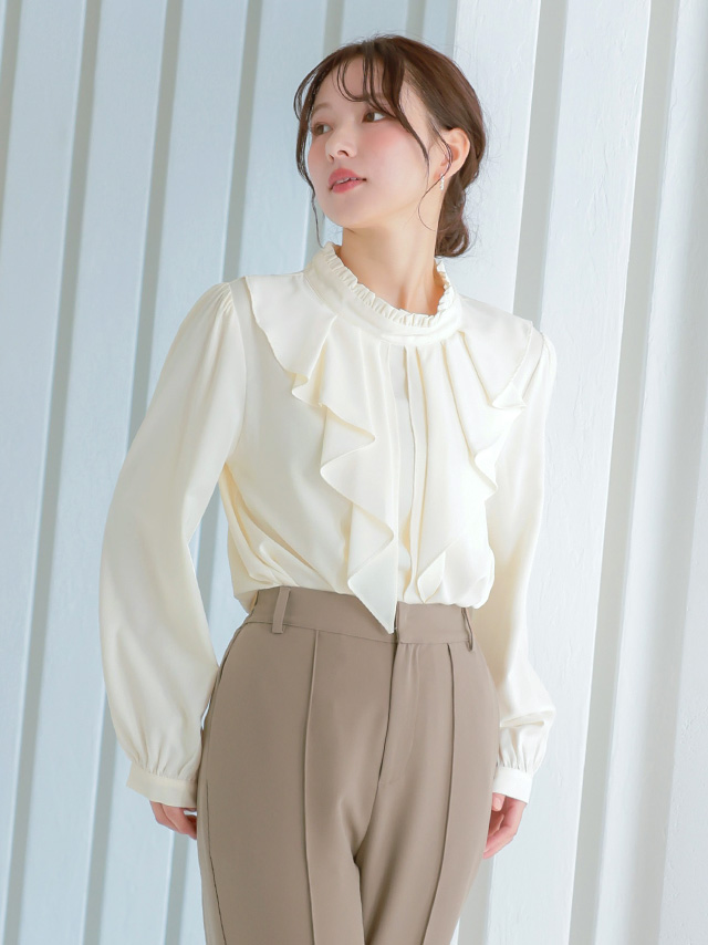 リボンタイ付きシフォンフリルブラウスのイメージ画像1
