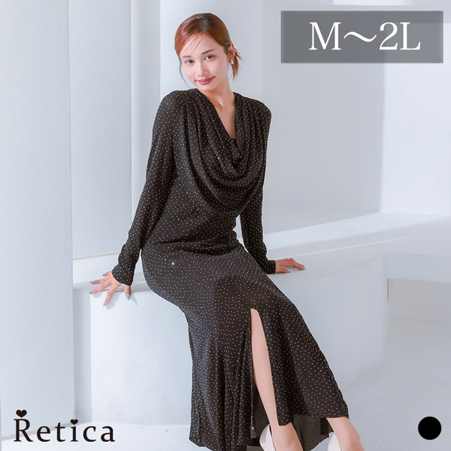 カシュクールデザインハイウエスト切り替えパーティードレスのメイン画像