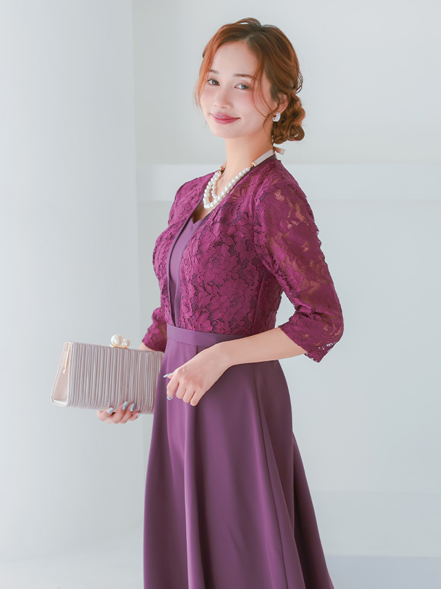 レースボレロ風VネックAラインロング丈ワンピースドレスのイメージ画像3