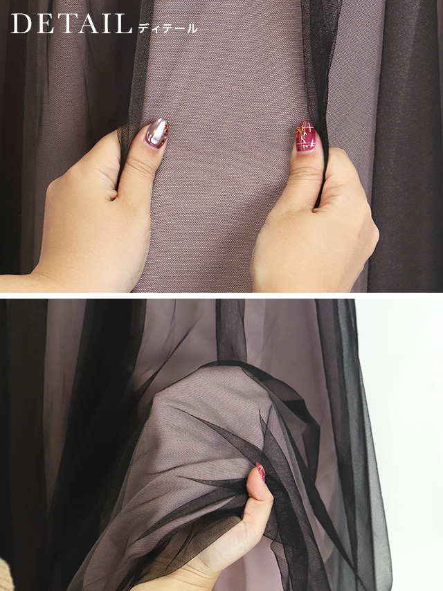 花柄刺繍レース五分袖チュールスカートドレスの商品詳細2