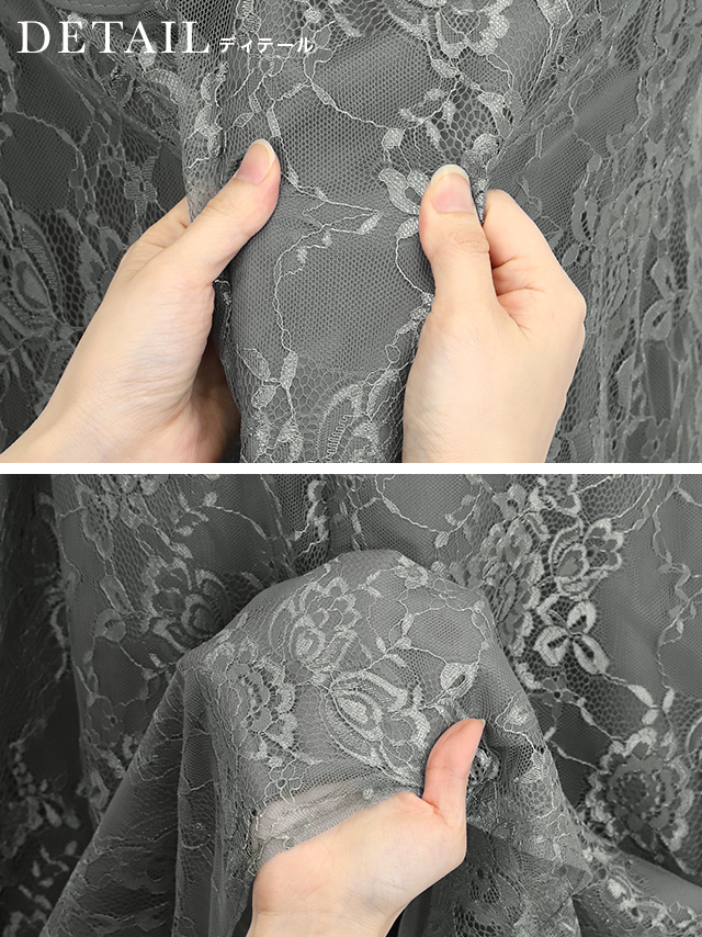 2ピース風シフォンケープ総レースロング丈パーティードレスの商品詳細2