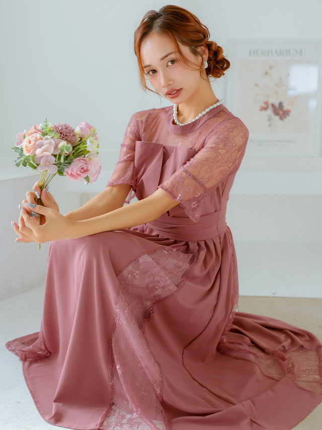 レースハイネックビスチェ風トップスパーティードレス のイメージ画像3