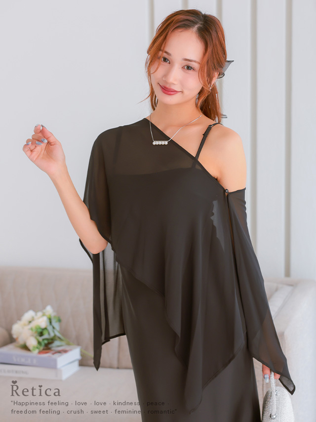 シアーケープ×サテンマーメイドキャミワンピース訳ありセットアップパーティードレスのイメージ画像1