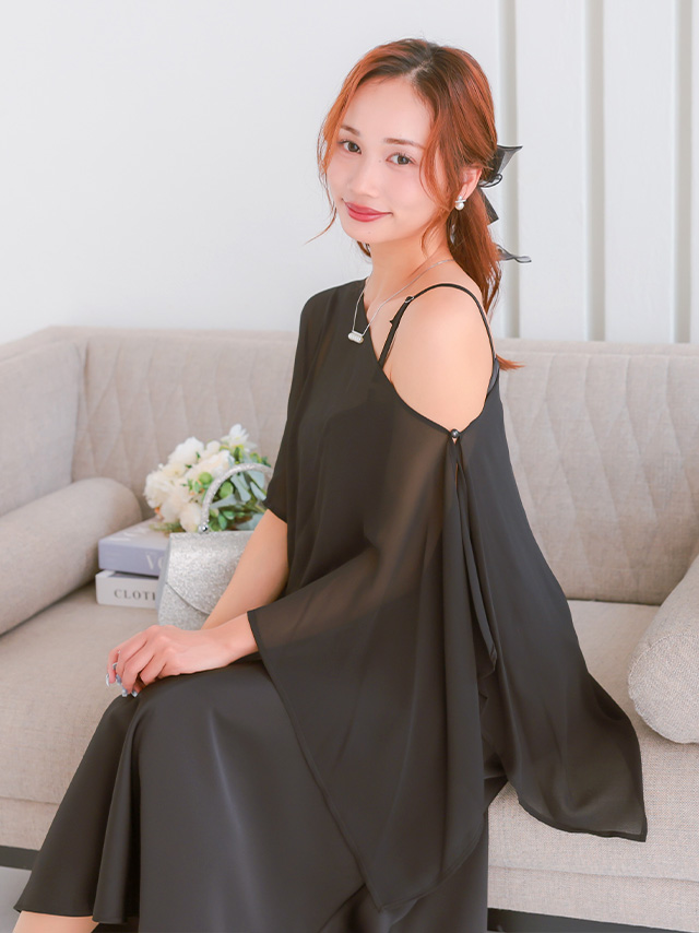 シアーケープ×サテンマーメイドキャミワンピース訳ありセットアップパーティードレスのイメージ画像3