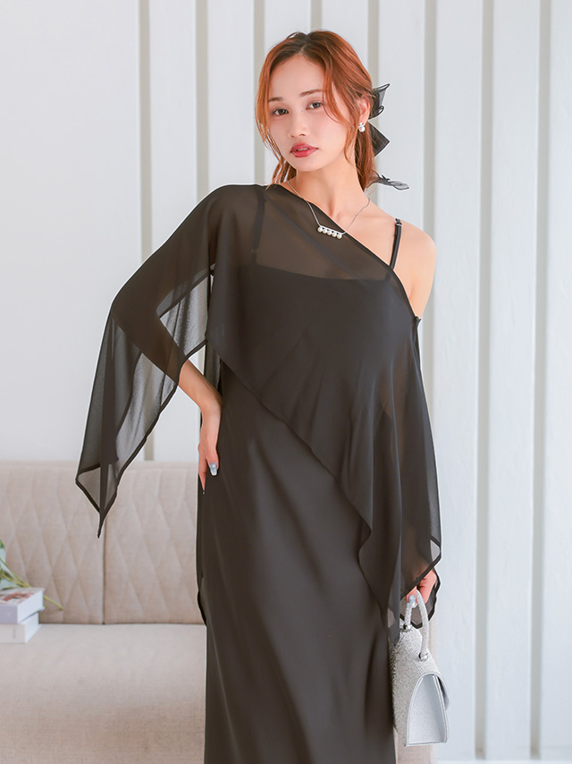 シアーケープ×サテンマーメイドキャミワンピースセットアップパーティードレのイメージ画像4