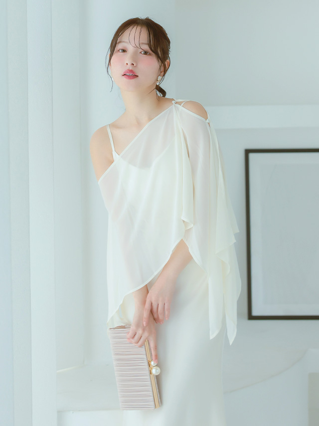 カシュクールデザインハイウエスト切り替えパーティードレスのイメージ画像3