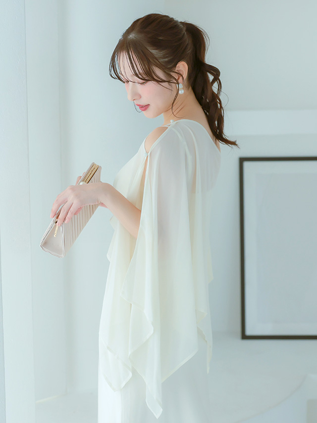 透け感ケープトップス×サテンマーメイドキャミワンピースセットアップパーティードレスのイメージ画像4