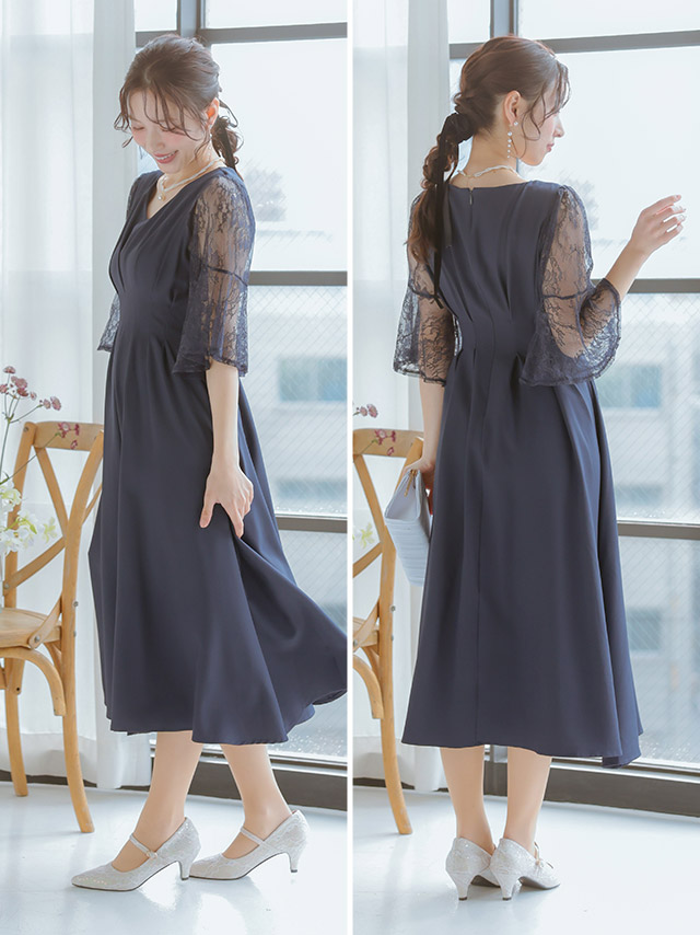 レースフレア半袖タックウエストマークVネックパーティードレス 結婚式 二次会のカラーバリエーション