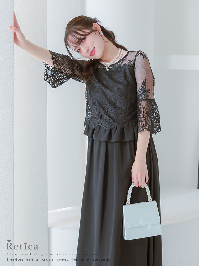 カシュクールデザインハイウエスト切り替えパーティードレスのイメージ画像1