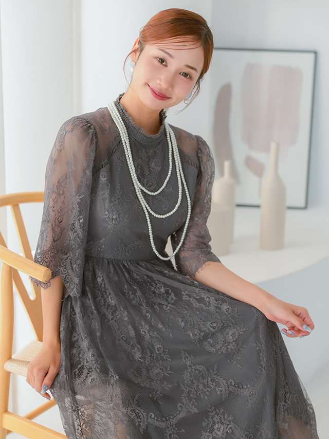 カシュクールデザインハイウエスト切り替えパーティードレスのイメージ画像3