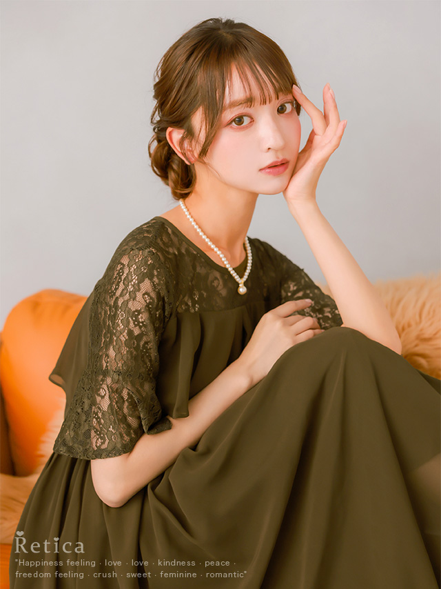 カシュクールデザインハイウエスト切り替えパーティードレスのメイン画像
