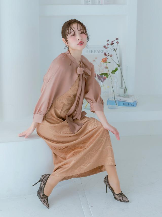 カシュクールデザインハイウエスト切り替えパーティードレスのイメージ画像3