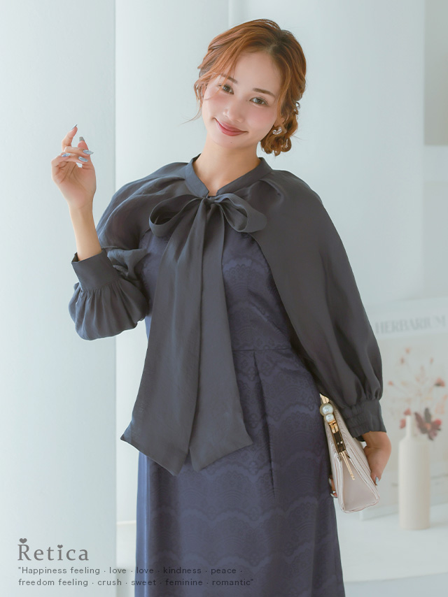 長袖リボンボレロレース模様Aラインシルエットロング丈2ピースパーティードレス 結婚式のイメージ画像1