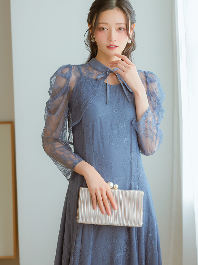 長袖パフスリーブレースボレロセットキャミワンピースドレスのイメージ画像4
