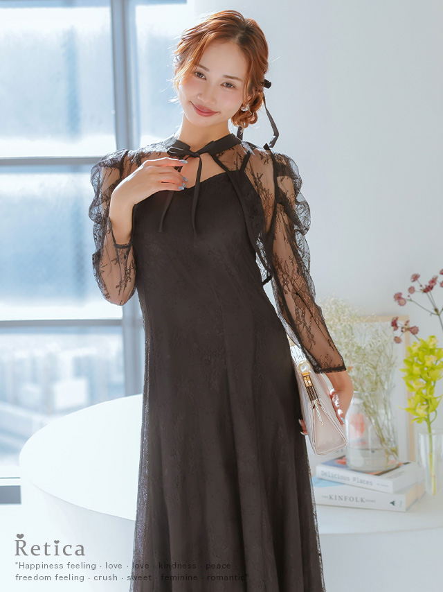 カシュクールデザインハイウエスト切り替えパーティードレスのイメージ画像1