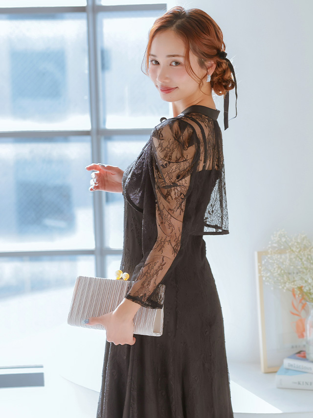 カシュクールデザインハイウエスト切り替えパーティードレスのイメージ画像3