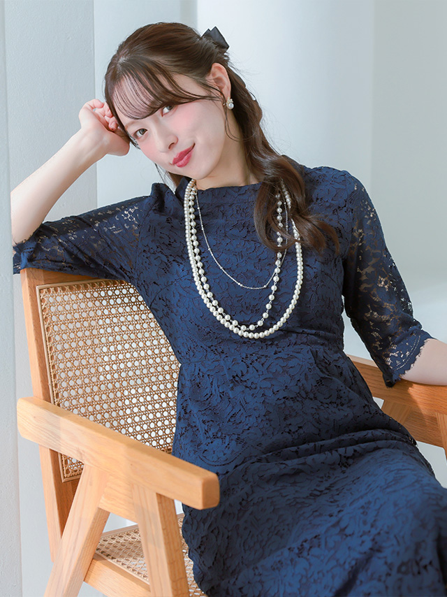 レーススリーブロングドレスのイメージ画像3