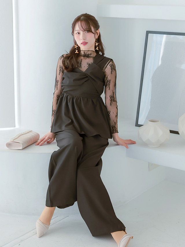 アシンメトリーねじれショルダー3ピースペプラムデザインパンツドレス 結婚式 二次会のイメージ画像3