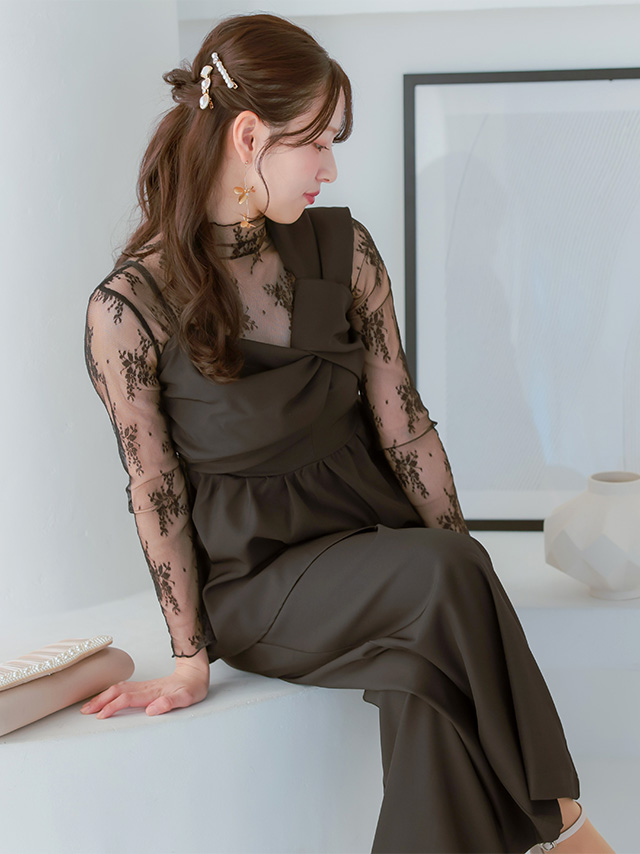 アシンメトリーねじれショルダー3ピースペプラムデザインパンツドレス 結婚式 二次会のイメージ画像4