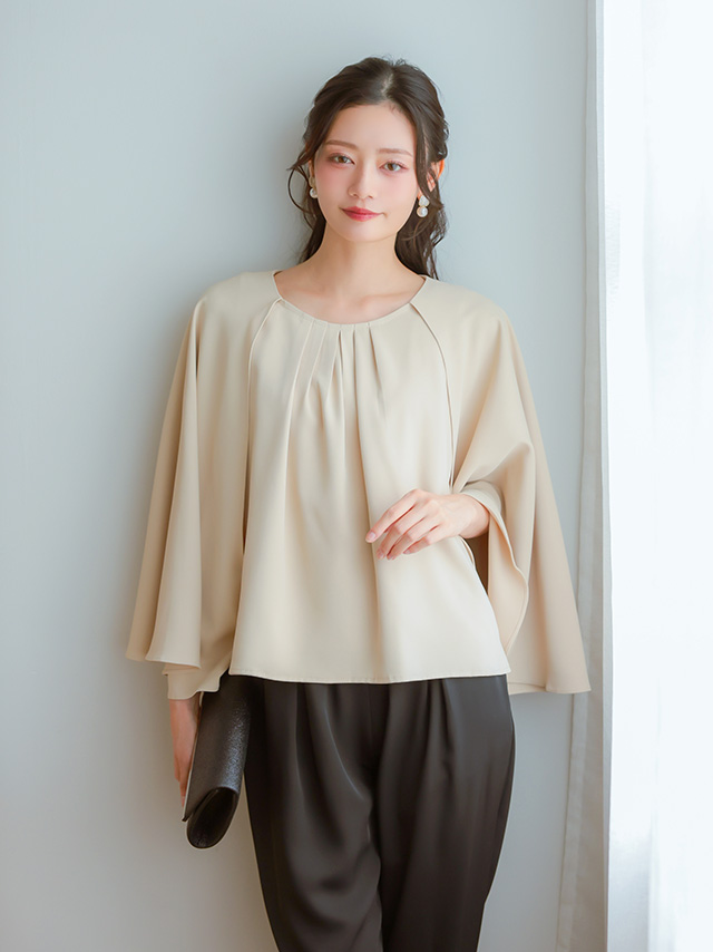 3wayケープデザイントップス×テーパードパンツセットアップパーティードレスのイメージ画像6