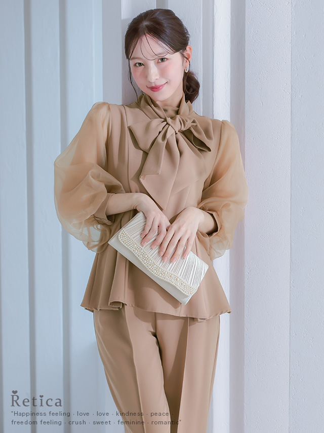 カシュクールデザインハイウエスト切り替えパーティードレスのイメージ画像1