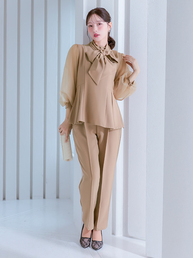 カシュクールデザインハイウエスト切り替えパーティードレスのフロント画像