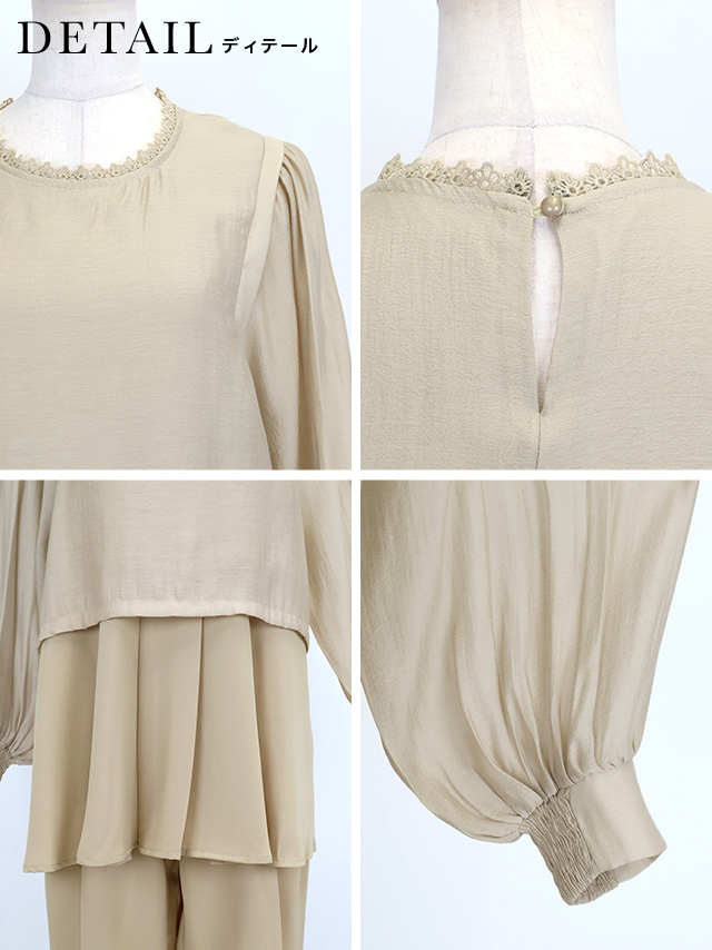 レースネックフレアペプラムセパレートパンツドレスの商品詳細1