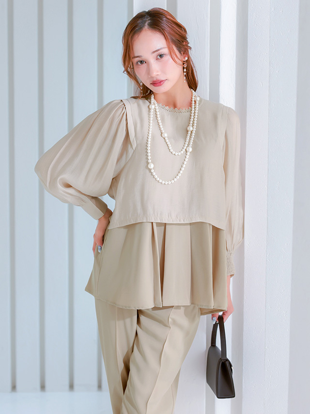 レースネックフレアペプラムセパレートパンツドレスのイメージ画像3