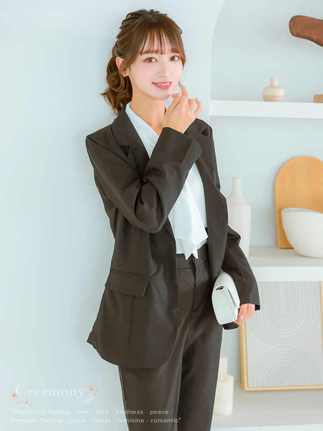 ノースリーブボタンベスト付きロングジャケットパンツ3点セットセレモニースーツのイメージ画像1