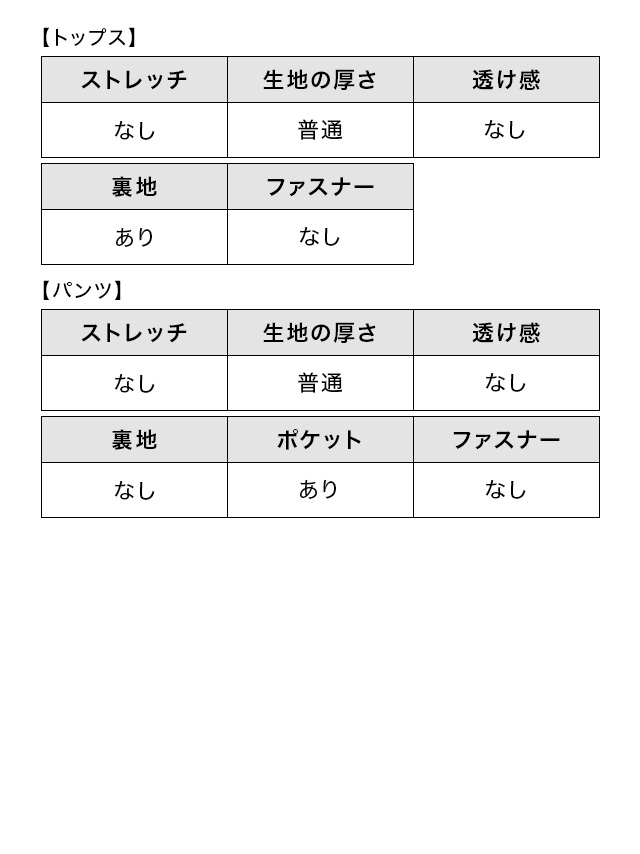 ノーカラーペプラムジャケット×テーパードパンツ2点セットセレモニースーツのスペック表