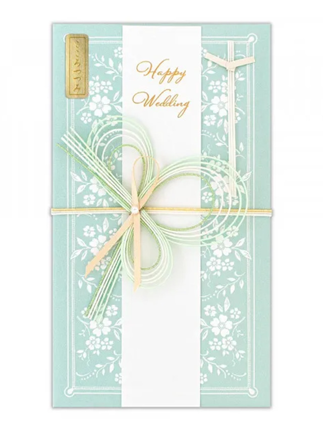 ペールグリーン花柄ラメ水引ご祝儀袋のイメージ画像1