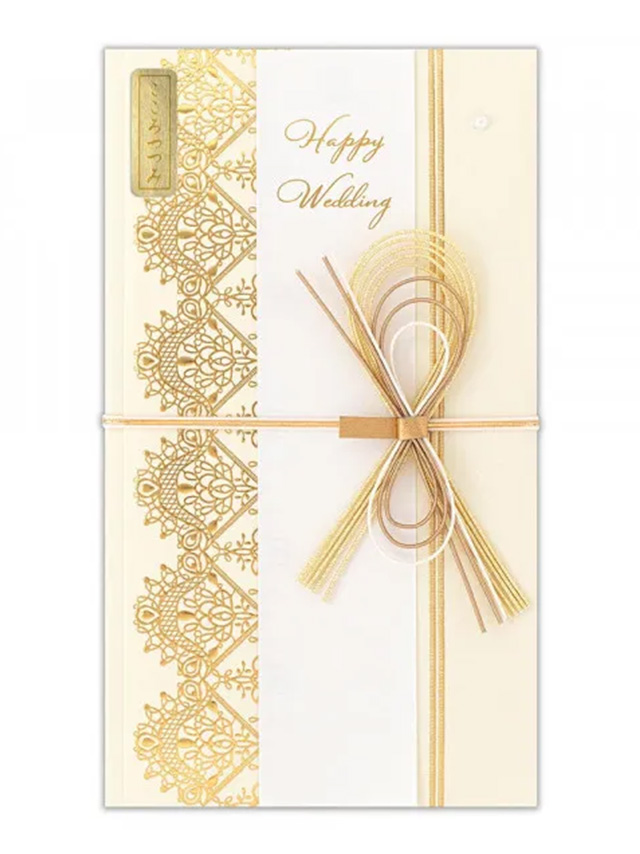 アイボリー地にブロンドレース模様パール付きご祝儀袋のイメージ画像1