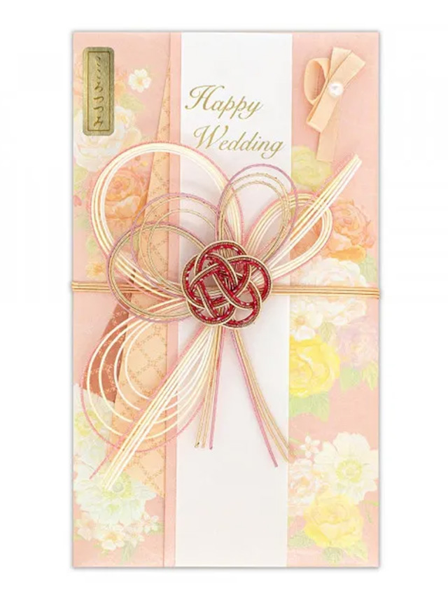 ピンク地に花柄パールリボン付きご祝儀袋のイメージ画像1